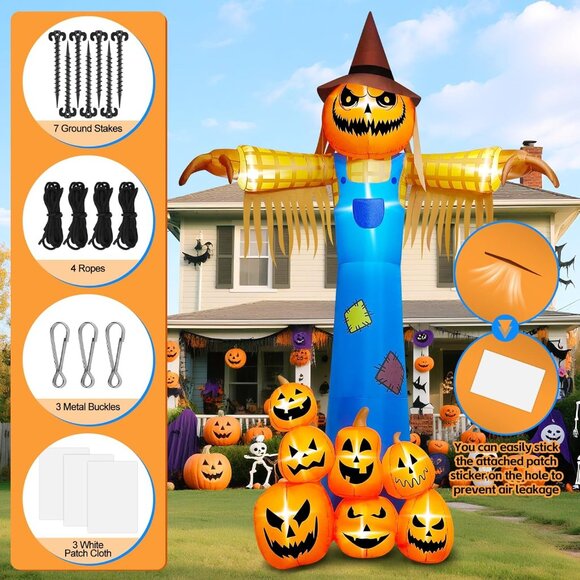 ⚡Halloween Inflatables with Music, Kalolary Giant Pumpkin Scarecrow Inflatable - Picture 3 of 7
